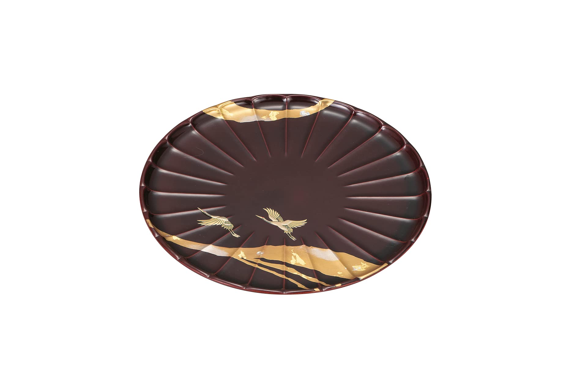 

Nakatani Brothers Yamanaka Lacquerware 8.0cm Chrysanthemum Serving Plate with Gold and Silver Leaf Maki-e and Urushi Lacquer, Tensho 36-4803