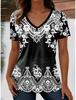 Ethnic Women's T-Shirt Vintage Graphic Fashion Short Sleeved V-Neck Regular Tops Daily Print Tee Summer Spring Casual Tops