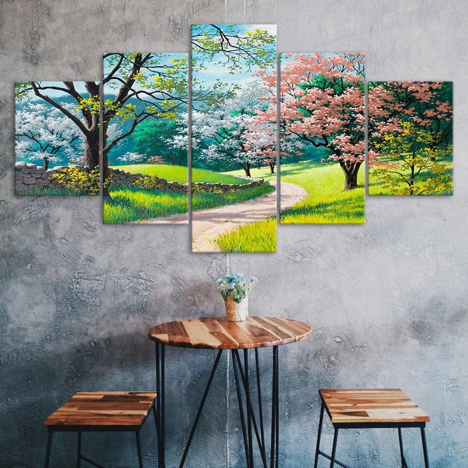 

Spring Garden Path Trees Flowers Canvas 5 Piece Five Panel Wall Print Modern Art Poster Picture Home Decor Gift For Him For Her 20X35 20X45 20X55CM