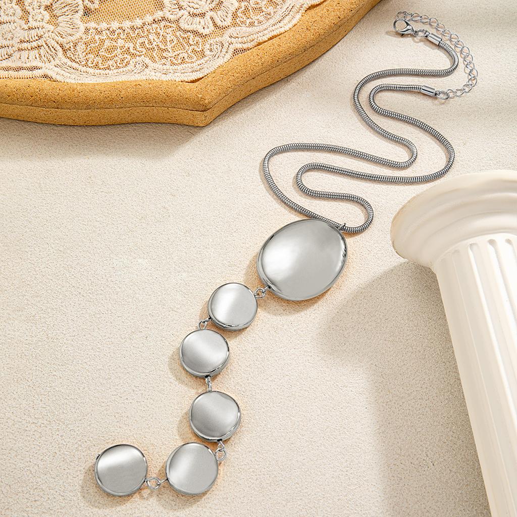 Personalized Fashion Round Pendant Long Women's Necklace Earrings Geometric Smooth CCB Jewelry Set