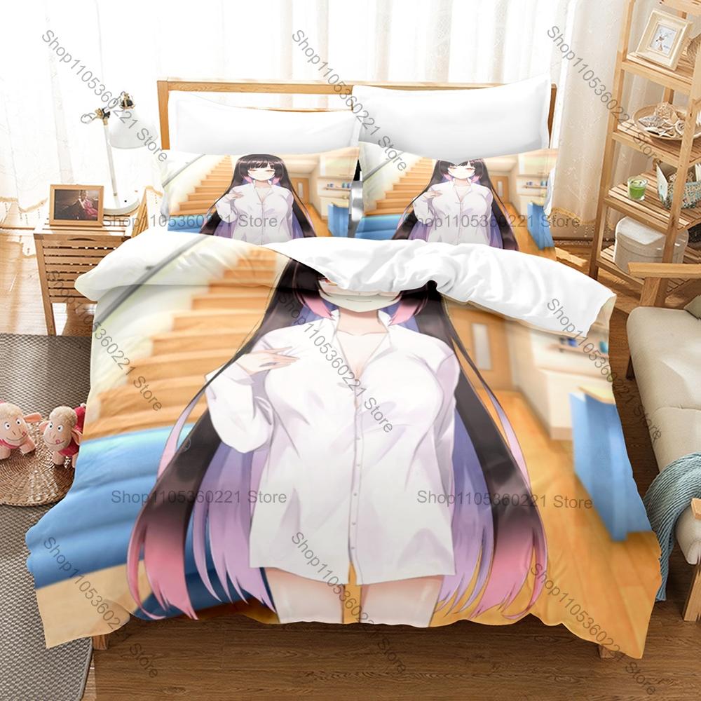 Cool Hana Yomeguri Bedding Set Duvet Cover + 2 Pillowcases Polyglot Indie Kawaii Pink Blue Black Anime Bedroom Decor