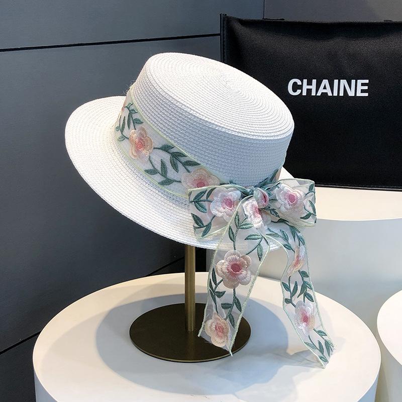 New French Bow Straw Hat Women's Flat-top Sunscreen Hat Summer Casual Sunshade Straw Sun Hat