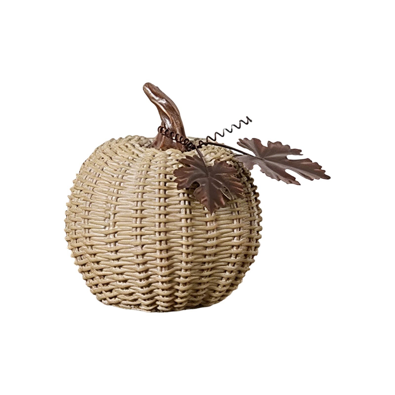

Stacked Rattan Pumpkin with Metal Leaves Autumn Tabletop Decoration Rustic Woven Pumpkin Fall Harvest Ornament for Home One Size