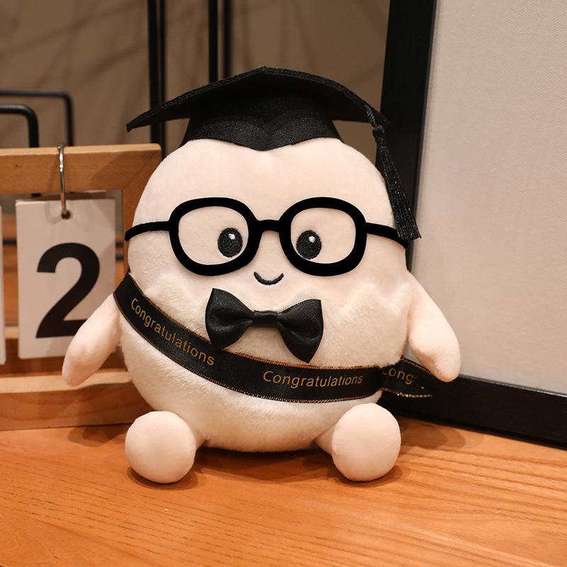 Graduation Plush Doll with Cap & Glasses - Cute Egg Doctor Cushion, Perfect Student Gift