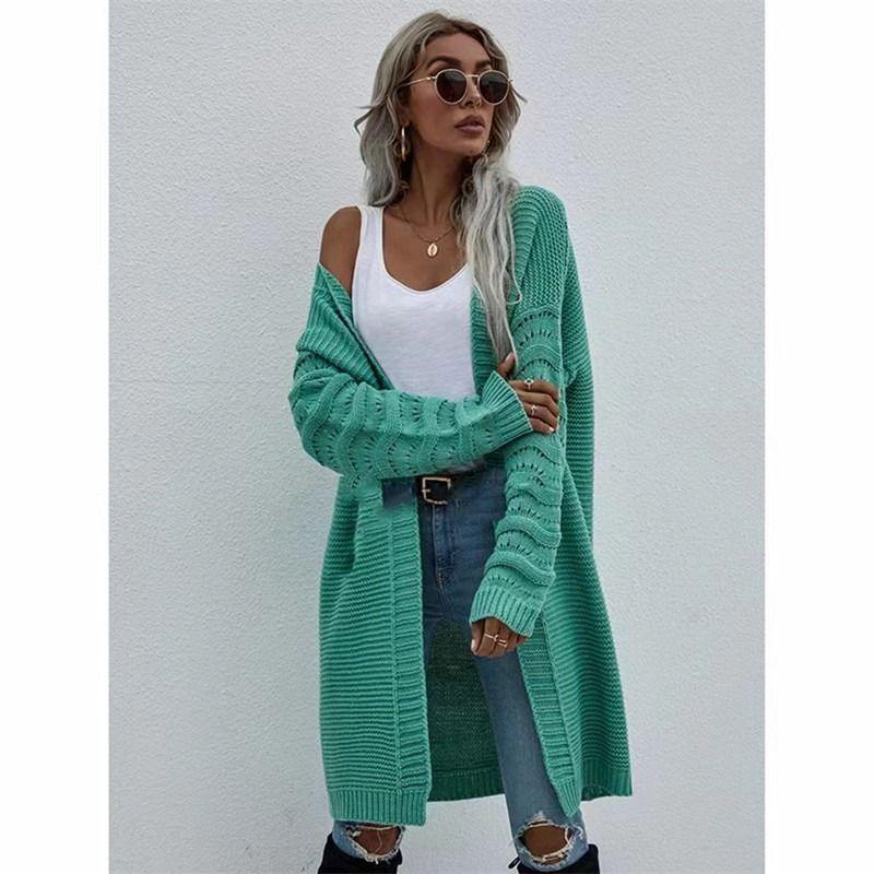 Fashion Fall and Winter New Arrival Solid Color Fashion Elegant Knitting Knitwear Sleeve Open Cardigan Sweater Outwear Female Sweater