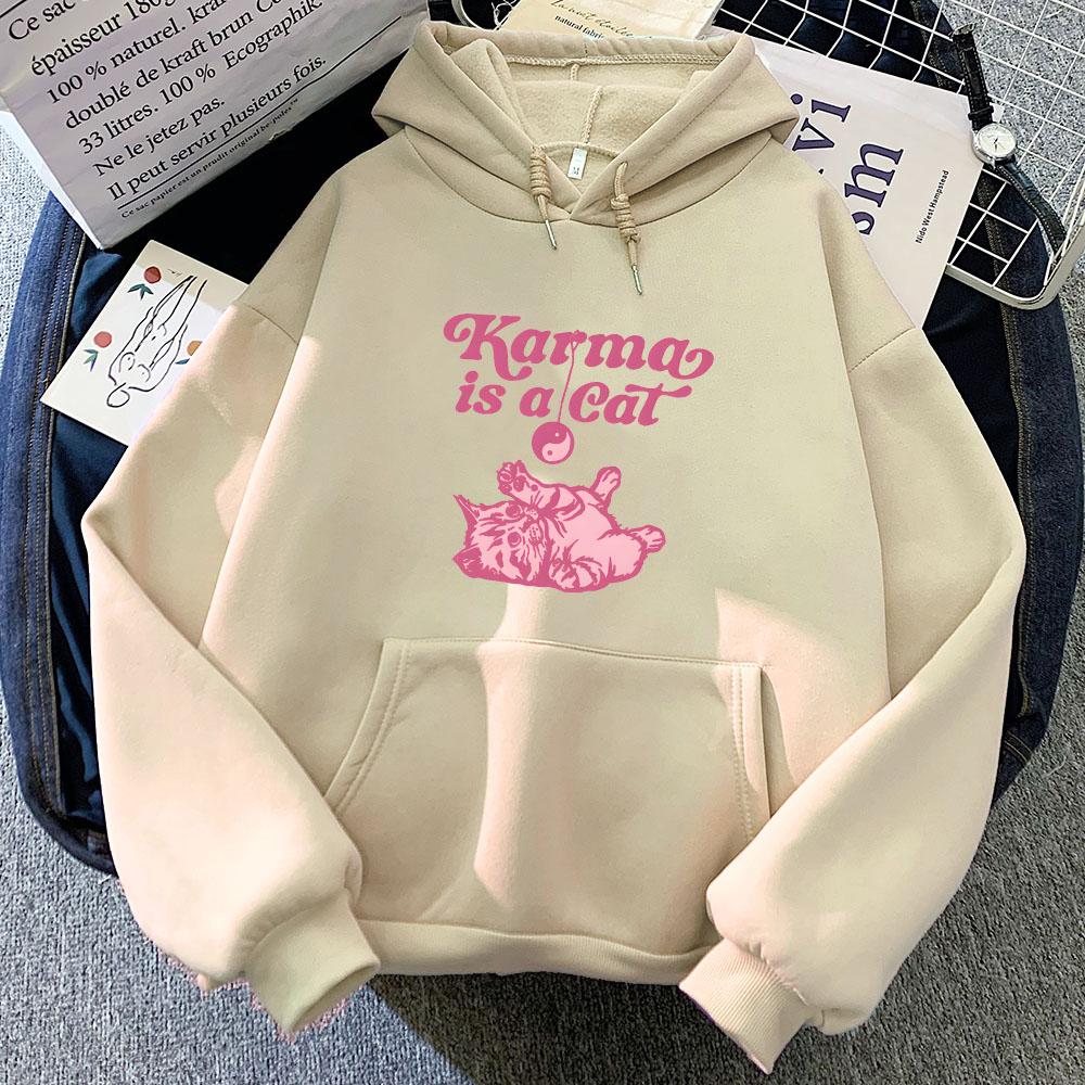 Karma Is A Cat Hoodie Cartoon Print Harajuku Kawaii Sweatshirt With Hooded Comfortable Cute Clothes Moletom Comic Soft