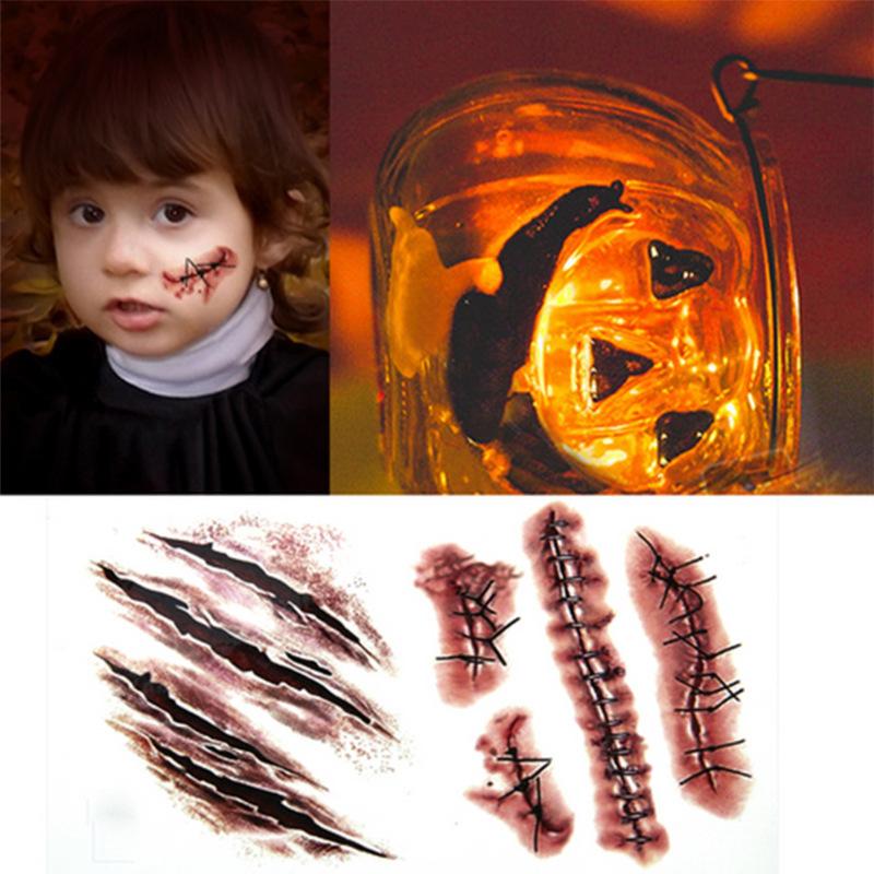 Vodotěsné Halloweenské Jizvy Tetování Falešná Stroupek Krev Make-up Rána Zranění Samolepka