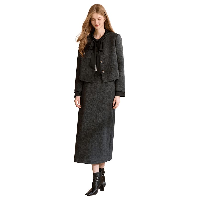 

Xiangying Women s Old Money Style Gray Straight Skirt L