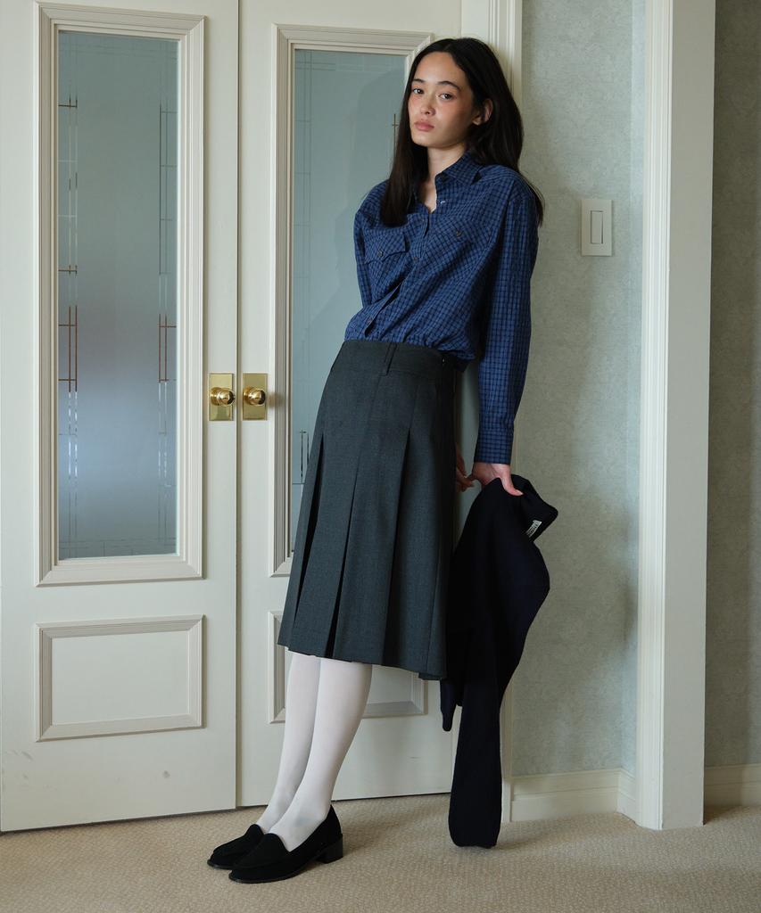 Tudument Box Pleats Midi Skirt_Charcoal