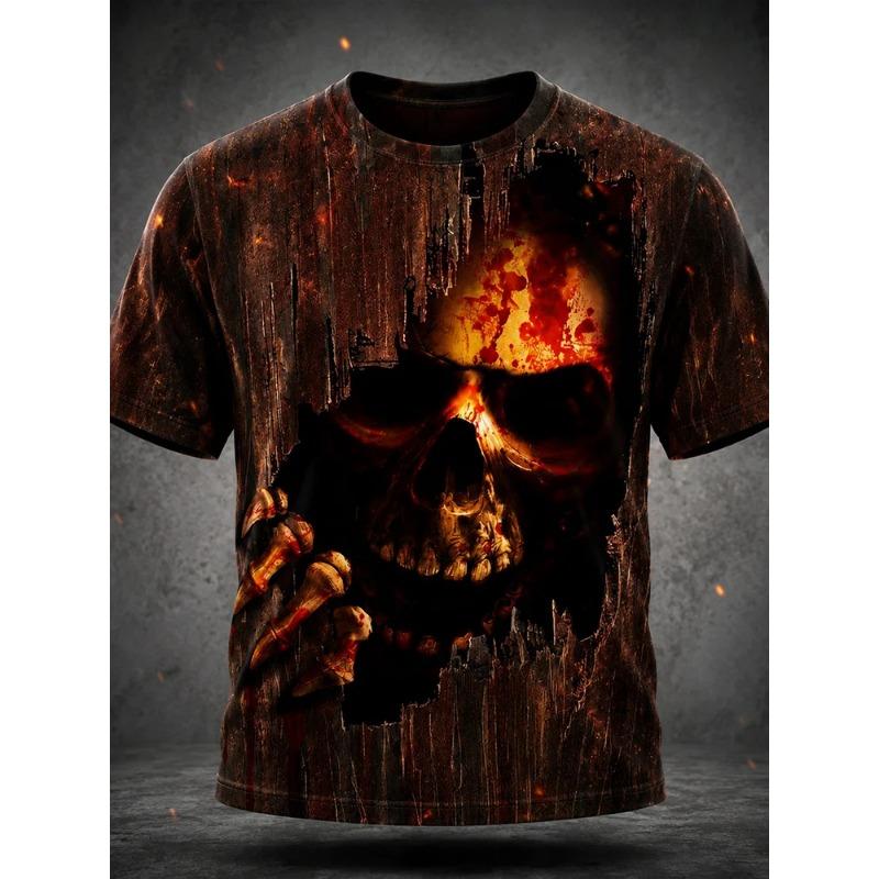 Halloween Men's 3D Skull Short-Sleeve T-Shirt Spooky Club Party Street Style Short-Sleeve Casual Loose-Fitting Men's Top