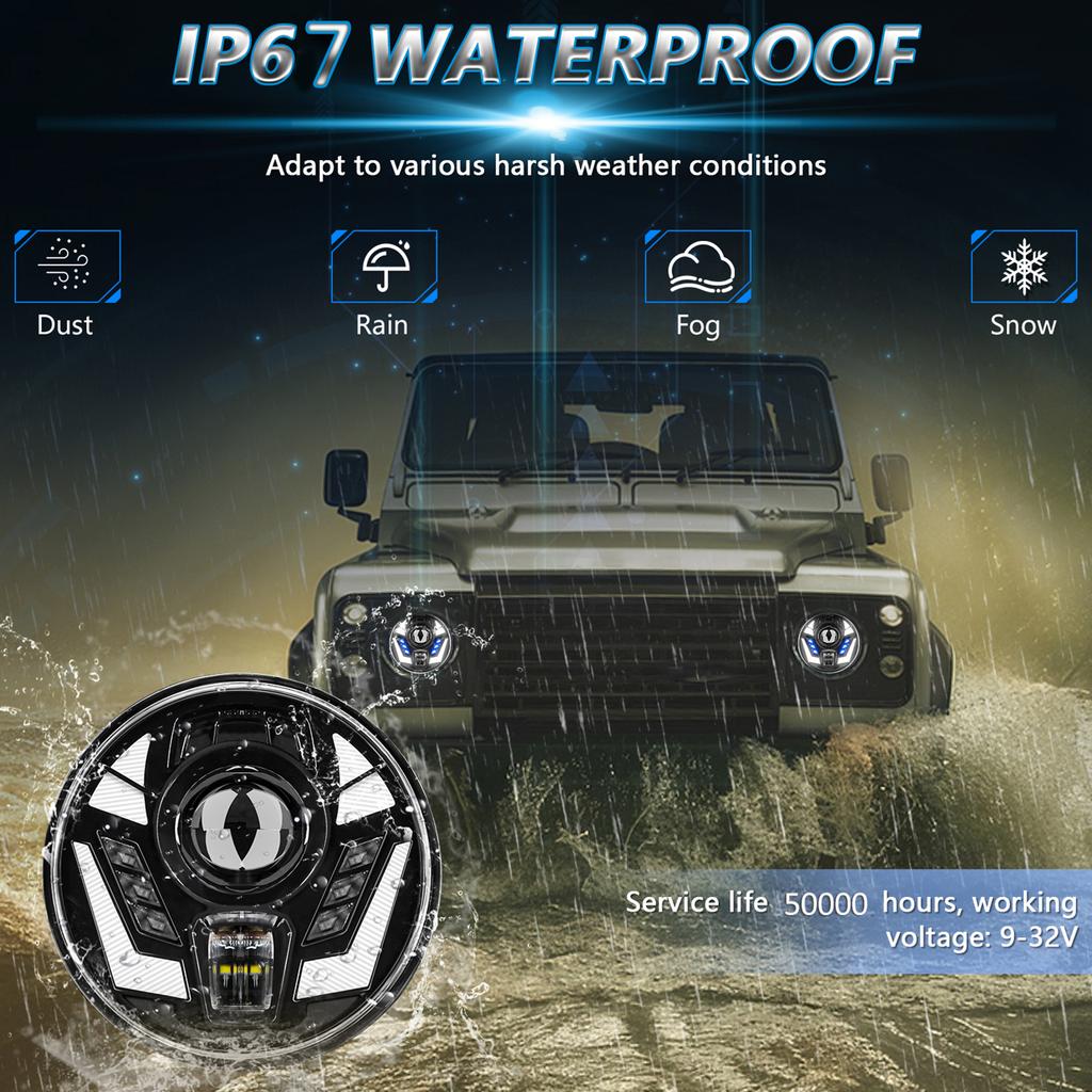 7-Zoll-LED-Scheinwerfer, wasserdichte runde Scheinwerfer mit Fern- und Abblendlicht, DRL-Blinkerersatz