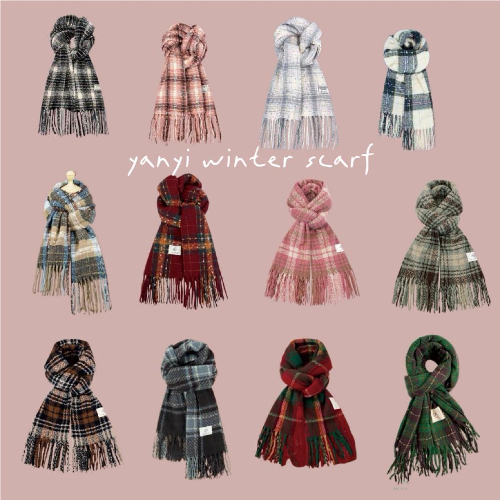 Women's Autumn & Winter Plaid Scarf: Thick Imitation Cashmere Shawl, Solid Color Neck Warmer for Students