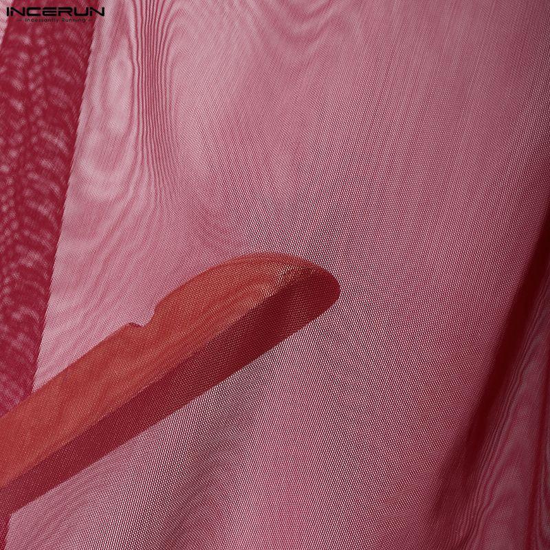 INCERUN Chemises Hauts Décontractés de Fête pour Hommes à Col Profond à Manches Longues en Maille Transparente