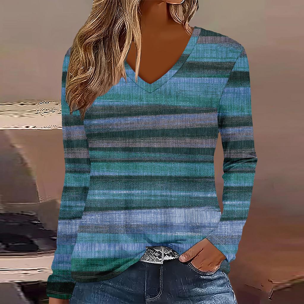 European and American Fashion 2025 Women's Elegant V-neck Long Sleeve T-shirt