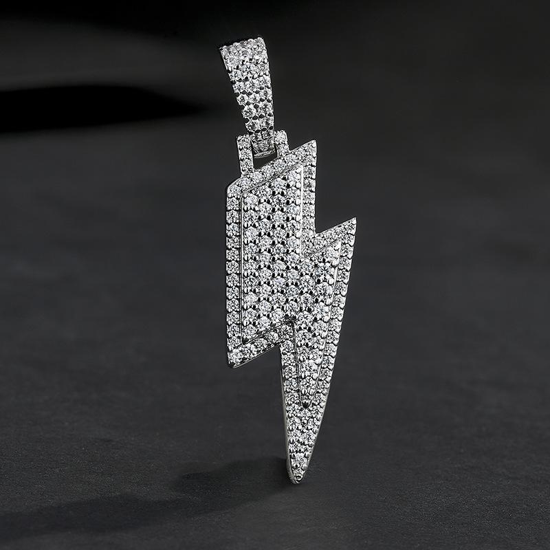 Trendy Silver Hip-Hop Lightning Pendant Necklace with Zircon for Men and Women