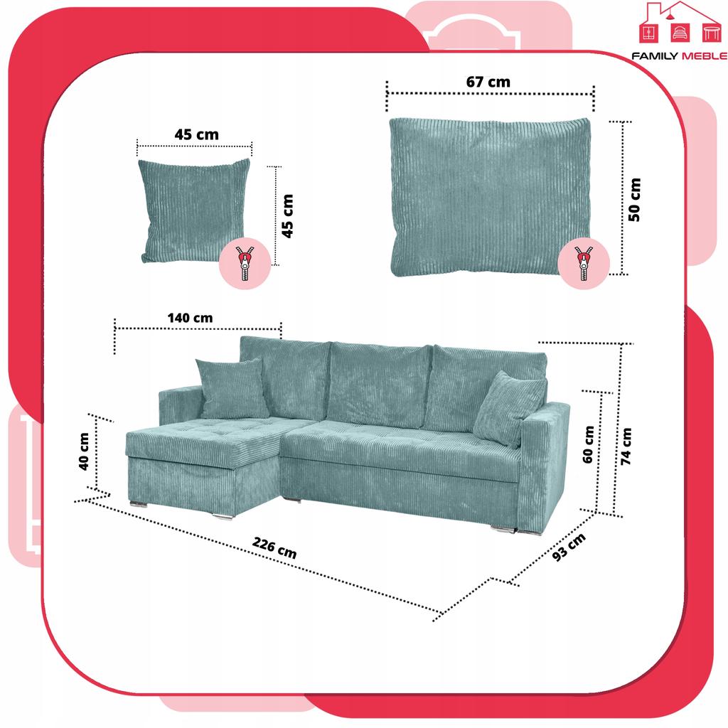 Bonito Corner Sofa Bed Family Meble Corduroy Green
