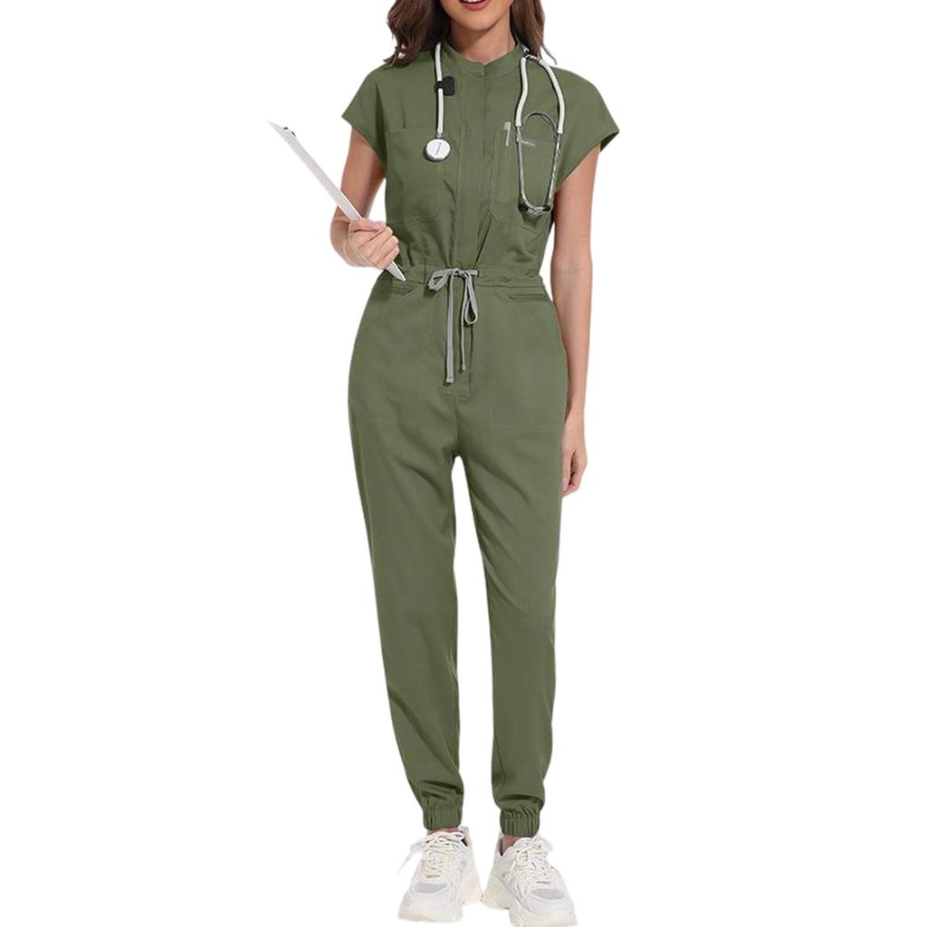 Ladies' Comfortable And Casual Solid Color Short Sleeved Pants Protective Suit Set