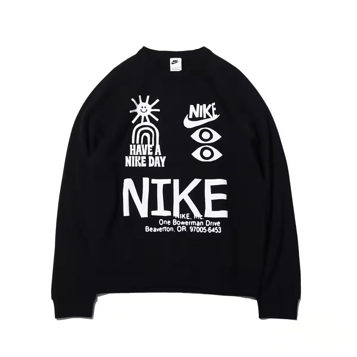Men s Nike Logo Round Neck Printing Long Sleeves Pullover Black DQ4170-010 L