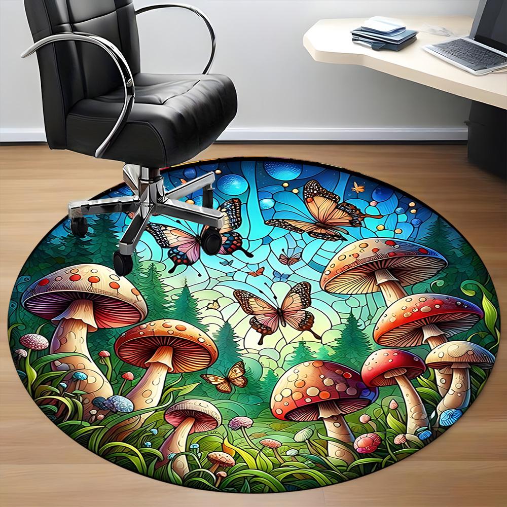 1pc Mushroom Butterfly Office Round Area Rug, Indoor Mat Suitable ForOffice, Under Office Chairs Bedroom Living Room Home Decor, D136