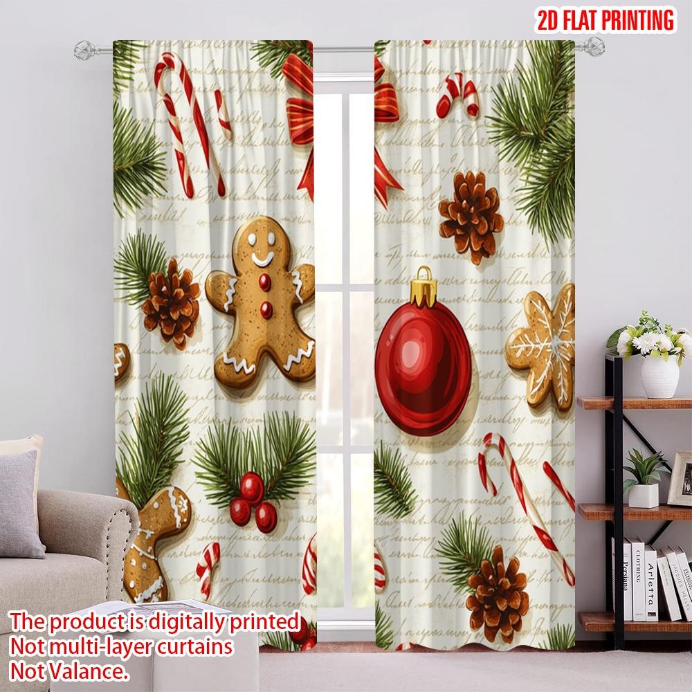 

2pcs,2D plane printing Light Filtering Curtains Christmas Baubles Gingerbread Holiday Festive 100% Polyester (without rod) 52.50 × 116.00 cm 2 pcs