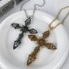 Dark rhinestone cross pendant sweater chain retro sweet cool style personality hip hop street men's and women's necklace collarbone chain