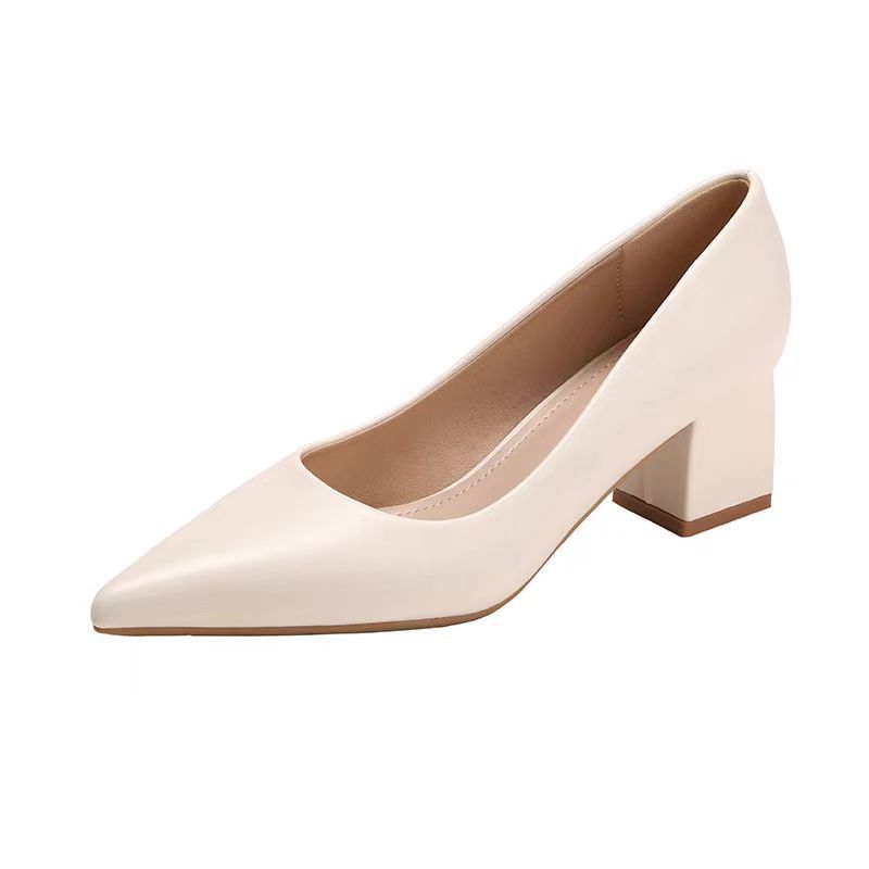 Módní Jednoduché Boty na Vysokém Podpatku, Temperamentní Jednoduché Boty s Ostrou Špičkou na Silném Podpatku, Profesionální Pracovní Boty s Mělkým Výstřihem