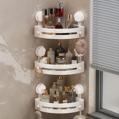 1/3Pcs Bathroom Corner Storage Rack Shampoo Holder Strong Load-bearing Large Capacity Lotion Storage Holder with Suction Cup