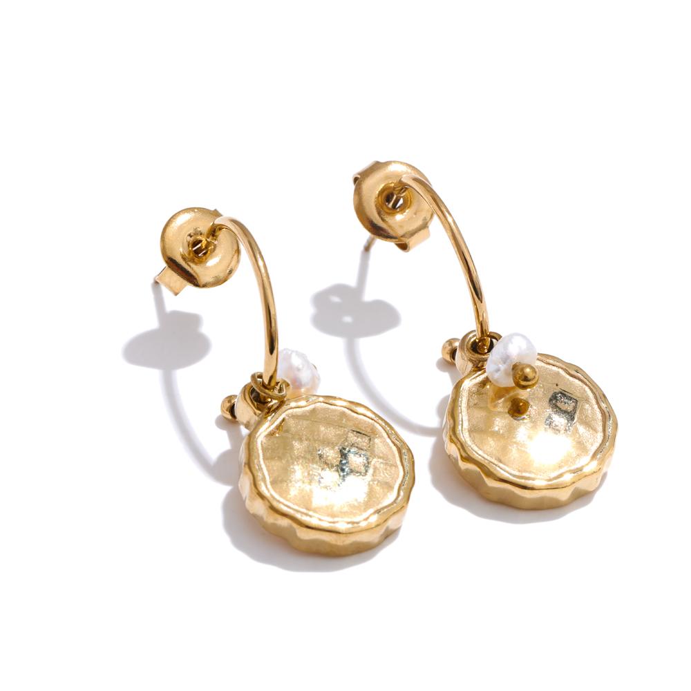 

Yhpup New French Style 316L Stainless Steel Round Leaf Drop Hoop Earrings Gold PVD Plated Charm Waterproof Thicker Shell Jewelry