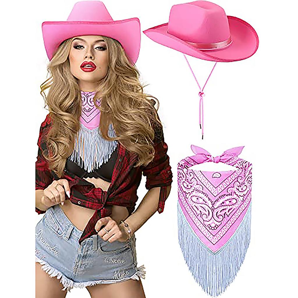 Light Up Cowboy & Cowgirl Hat Cowgirl Hat With Western Costume Paisley Bandanna Cowboy Cap Western Cowboy Style Light Up Tiara With Bandana For Women