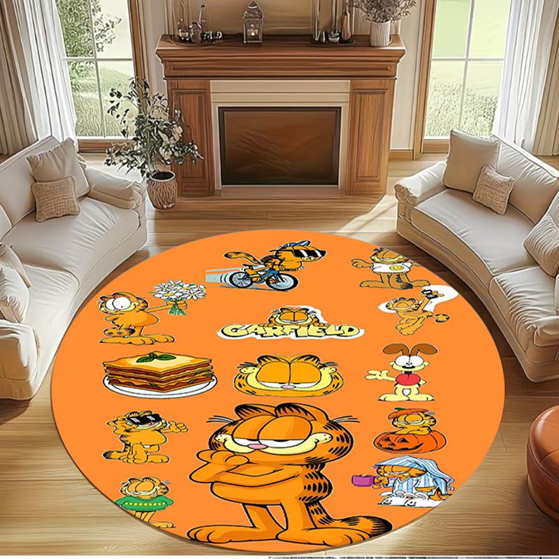 Garfield Print Round Rug, Washable Floor Carpet, For Entryway Dorm Laundry Room Office Study, Home Decor Birthday Christmas Gift