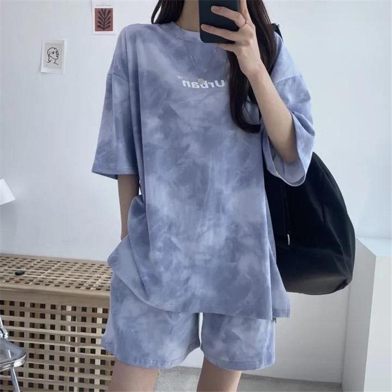 Women's Tie Dye Two Piece Set Urban Print Casual T-Shirt And Shorts Set