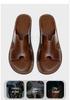 Men's Genuine Leather Cross Strap Slip-on Slippers, Size 46-47, Non-slip Outdoor Beach Flip Flops