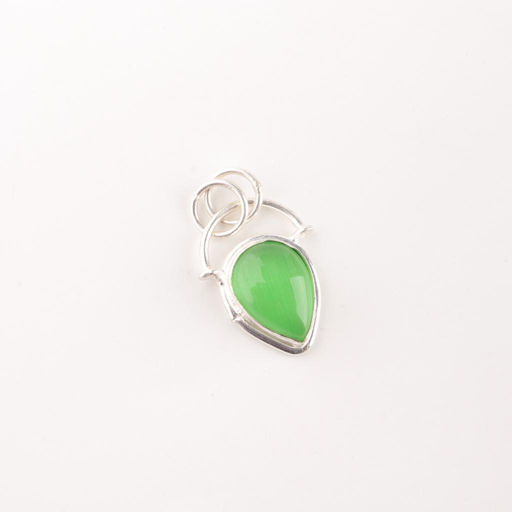 Green Cat's Eye Gemstone 925 Sterling Silver Jewelry Handmade Wedding Pendant PP-56-40