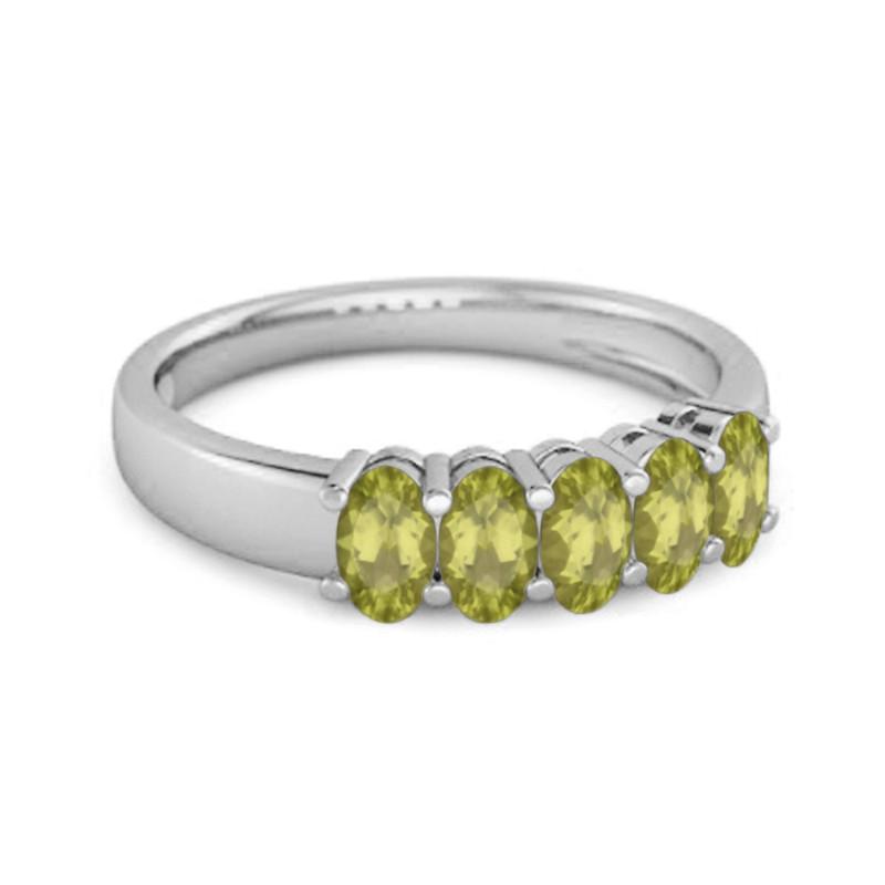 Peridot Oval Five-Stone Ring -925 Sterling Silver