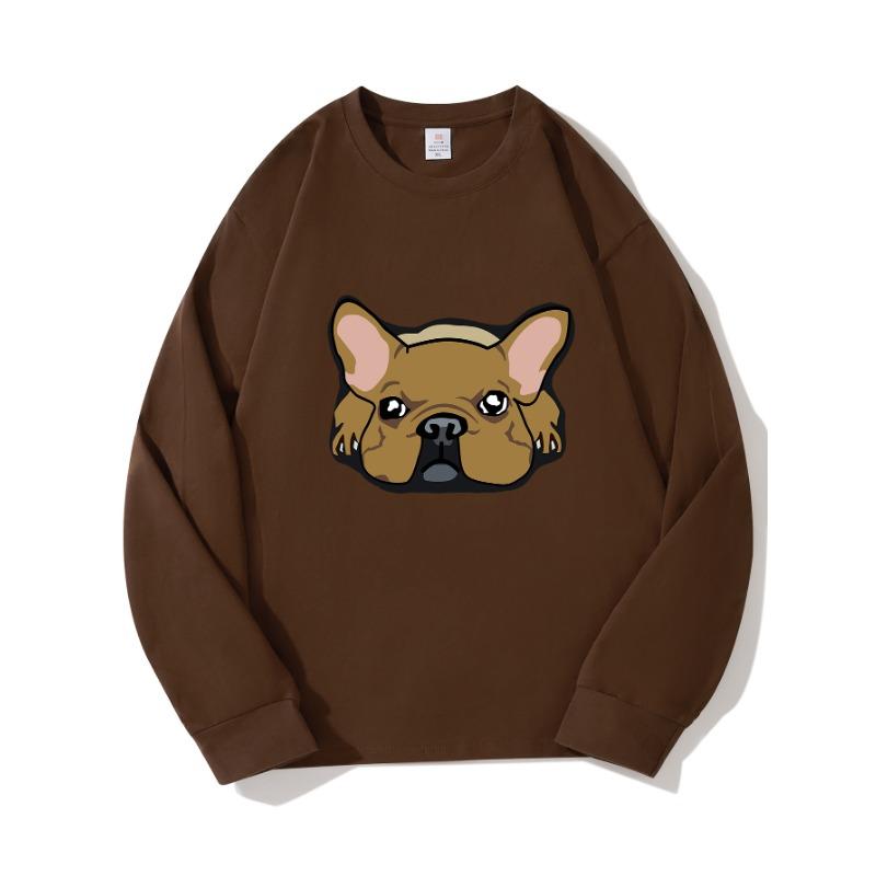 Осенняя одежда Shapi Dog, длинный рукав, чистый хлопок, новый мужской и женский топ, весенний внутренний слой, базовая рубашка, футболка с круглым вырезом и длинными рукавами M коричневый