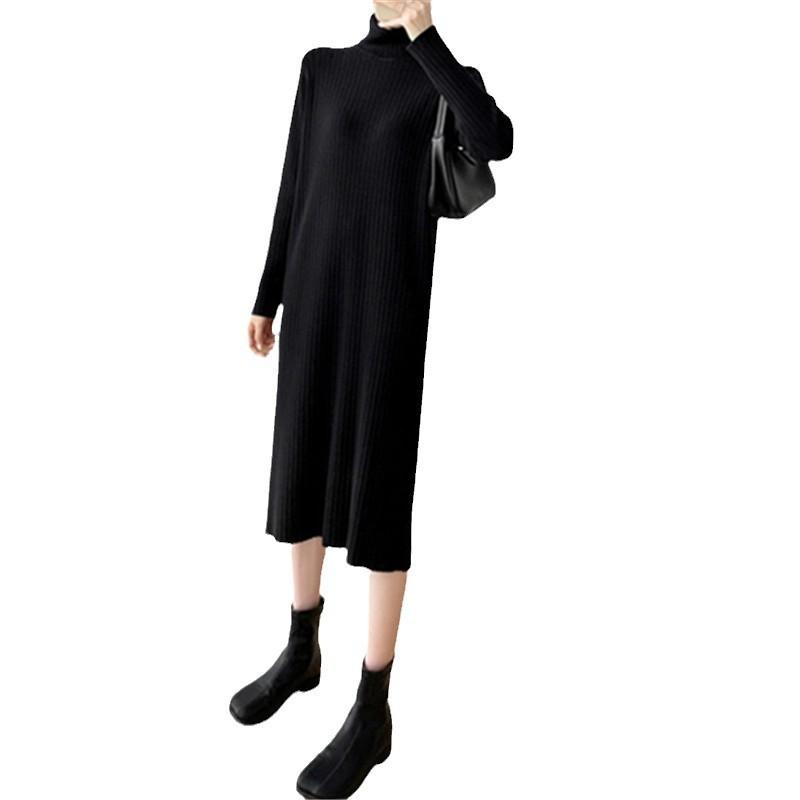 Autumn and winter new turtleneck medium and long with coat knitted dress fashion and thin temperament women's sweater long dress