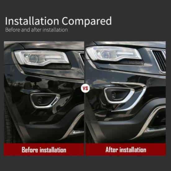 2x Chrome Front Fog Light Lamp Decor Cover Trim for Jeep Grand Cherokee 2014-16