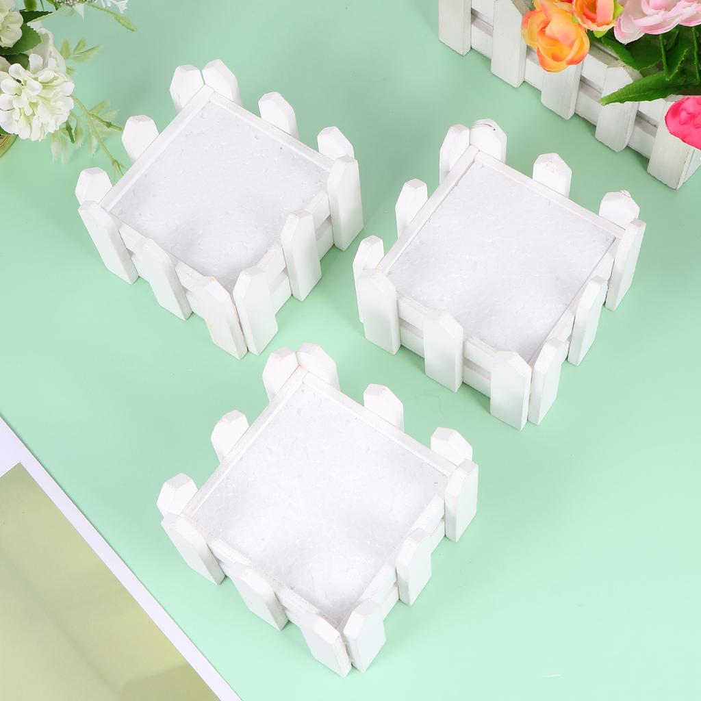 2 Pcs Artificial Plastic Flower Pot Moss and Vase Set Portable Simulative Flower Pot with Wooden Fence (White)