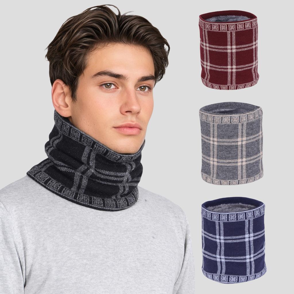 Winter Men Windproof Thickened Neck Gaiter Imitation Cashmere Warm Plaid Neckerchief Fashion Simple Knit Neck Cover Ring Scarf