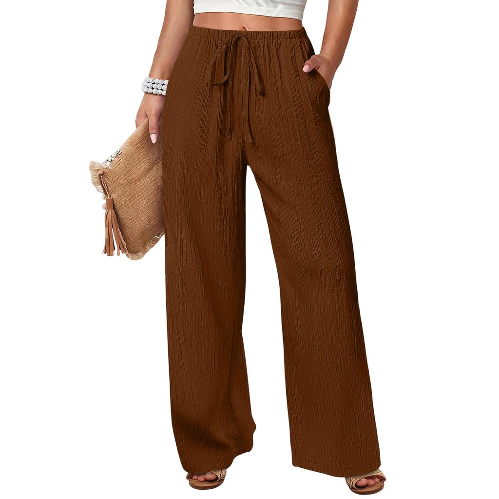 Women's Loose-fitting, -color, Straight-leg Casual Pants With Drawstring And Pockets.
