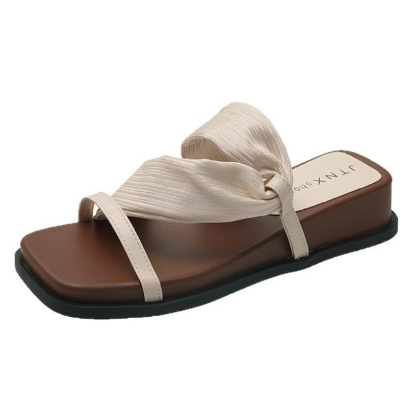 Wedge heel slippers women's summer wear new one-word drag holiday with skirt thick-soled cool slippers