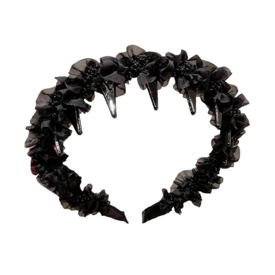 Women Headband Non-Slip Wide Headband with Inverted Tooth Comb Pearl Embellishments Layered Mesh