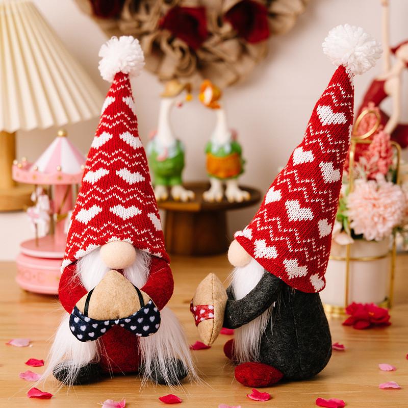 Charming Polyester Knit Valentines Day Doll Collection Featuring Heart Hats For Couples