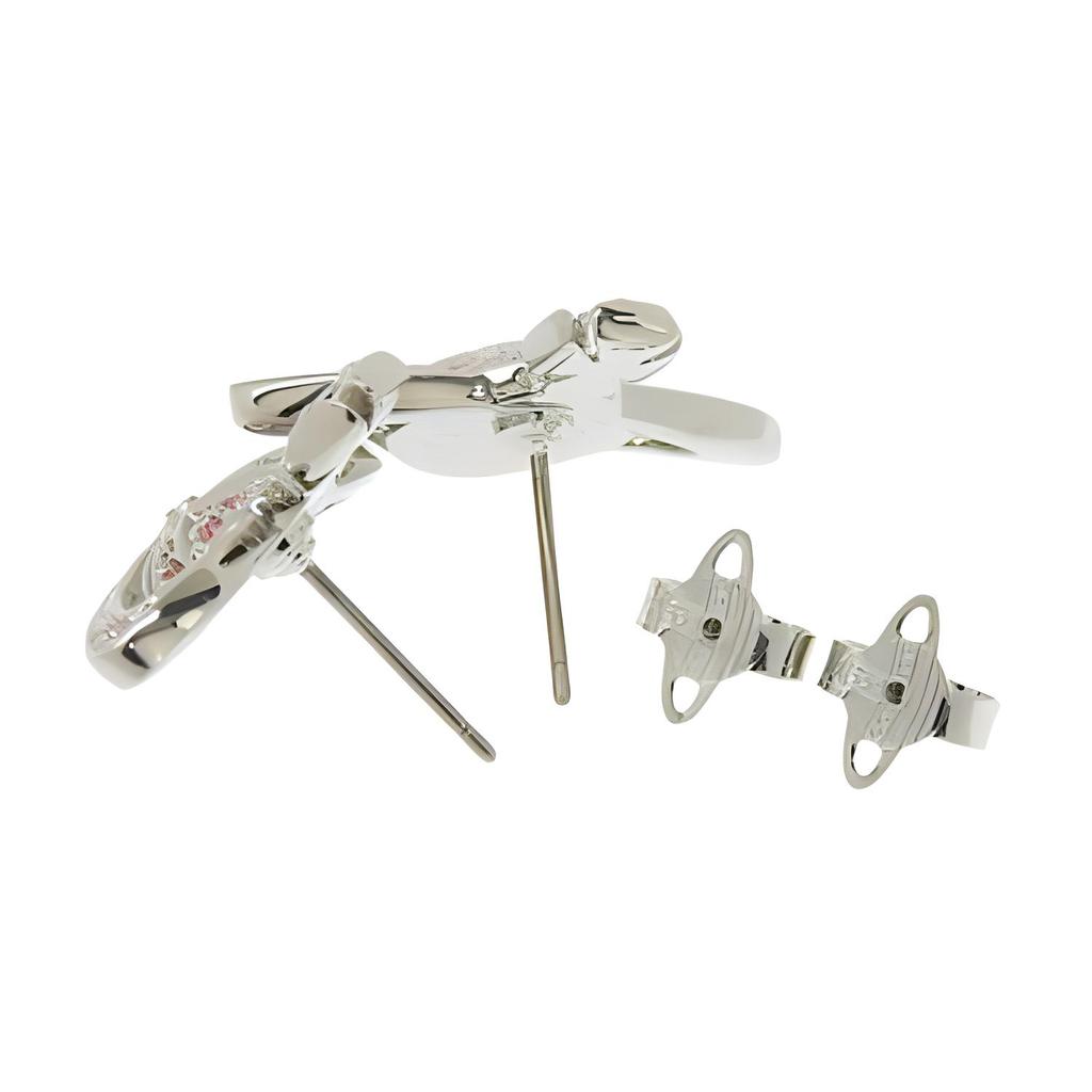 VIVIENNE WESTWOOD Mini Bas Relief Crystal Saturn Brass Earrings Women Earrings Silver Pink 6202003302P207P207