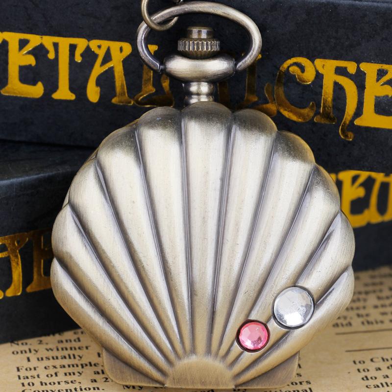 

Vintage Shell Shape Quartz Pocket Watch Men s and Women s Waist Chain Clock Necklace Accessories Ladies Gift Reloj De Bolsillo коричневый