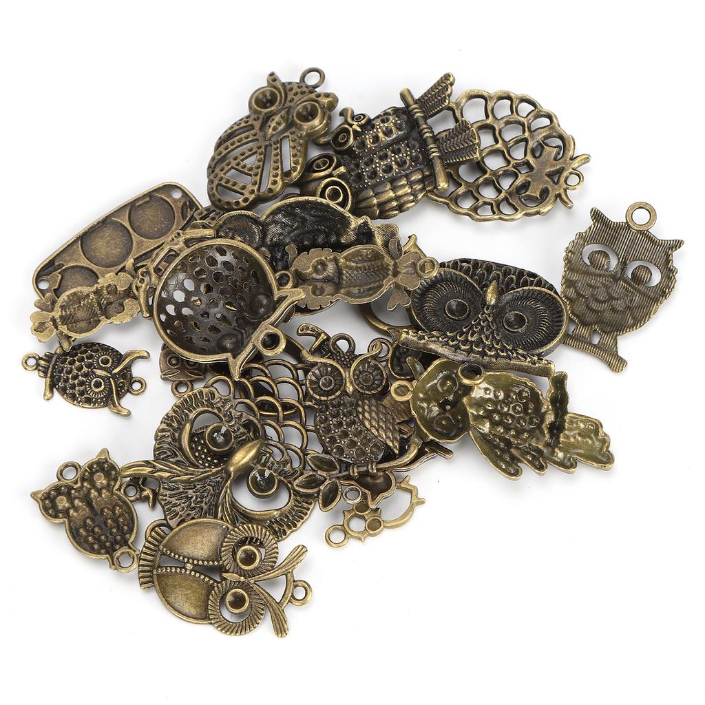 24Pcs Bronze Owl Jewelry Accessories Alloy Mixed Models for DIY Crafting Supplies Pendants