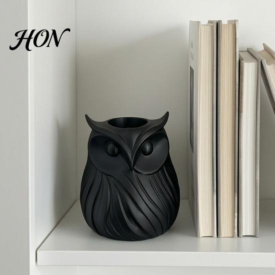 Frosted Texture Pen Holder 3D Printed Owl Holder, 2 in 1 Flower Vase Black And White Cup Desk Organizer, Cute Plastic Makeup Brush Home Office