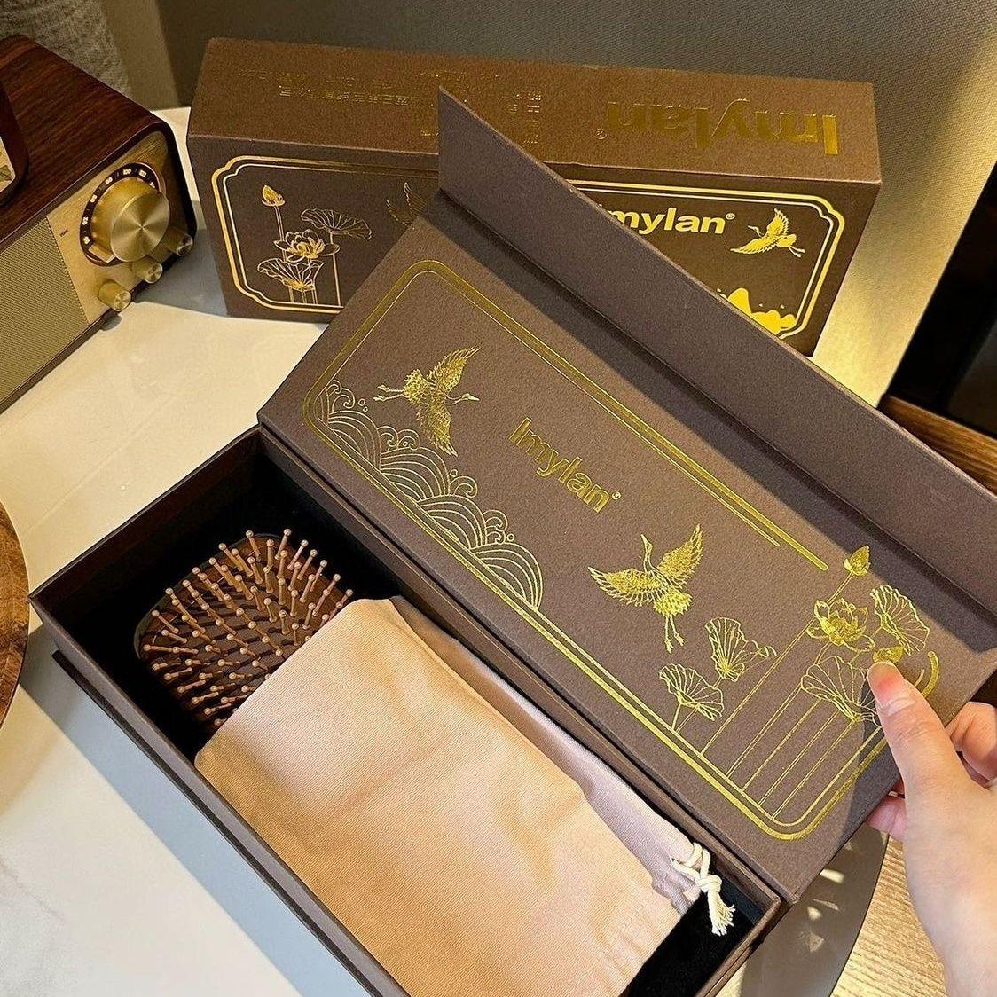 

Imylan Большая золотая сандаловая расческа с воздушной подушкой для домашнего массажа головы и кожи головы, большая пластина Meridian Smooth Hair Гребень Genuine Imylan Air Cushion Comb