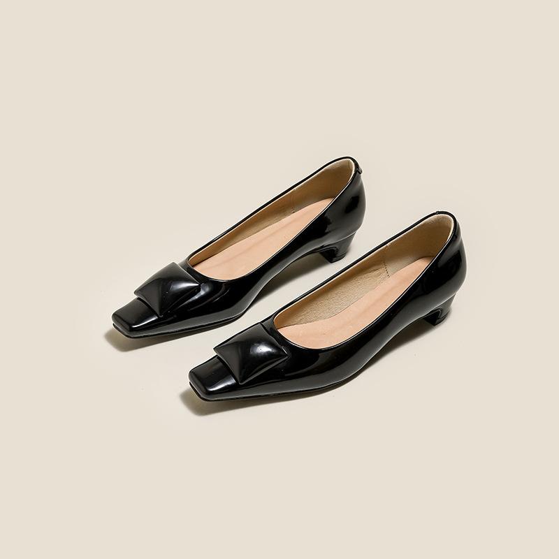Yuanlitong cowhide high heels women's thick heels are not tired of feet European and American light luxury women's shoes Hong Kong counter high-end si