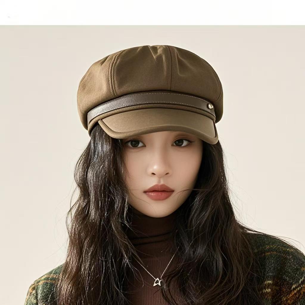 Vintage Heart Label Octagonal Hat for Women New British Retro Velvet Painter's Hat for Spring and Autumn Ladies Casual Cap